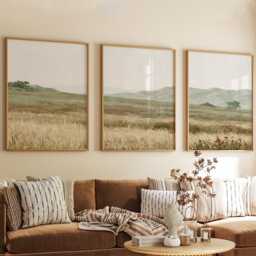 Neutral Meadow Trio, Sage Landscape Wall Art Set - thumbnail 4