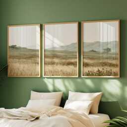 Neutral Meadow Trio, Sage Landscape Wall Art Set - thumbnail 2