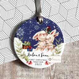 Personalised 1st First Christmas Married Together Engaged Engagement Gift As Mr Mrs Greenery Acrylic Or Ceramic Ornament Keepsake - thumbnail 1
