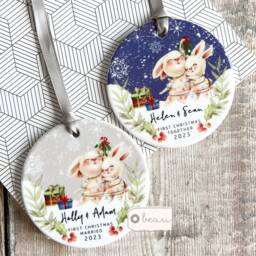 Personalised 1st First Christmas Married Together Engaged Engagement Gift As Mr Mrs Greenery Acrylic Or Ceramic Ornament Keepsake - thumbnail 3