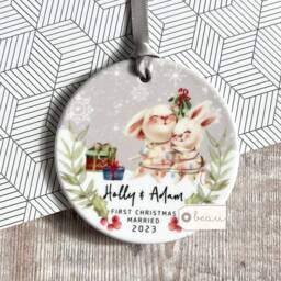 Personalised 1st First Christmas Married Together Engaged Engagement Gift As Mr Mrs Greenery Acrylic Or Ceramic Ornament Keepsake - thumbnail 2
