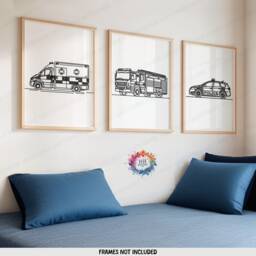 Emergency Vehicle Prints - Minimal Nursery Decor - Set Of 3 Posters Transport Wall Art Kids Room Home Line Drawing Minimalist - thumbnail 1