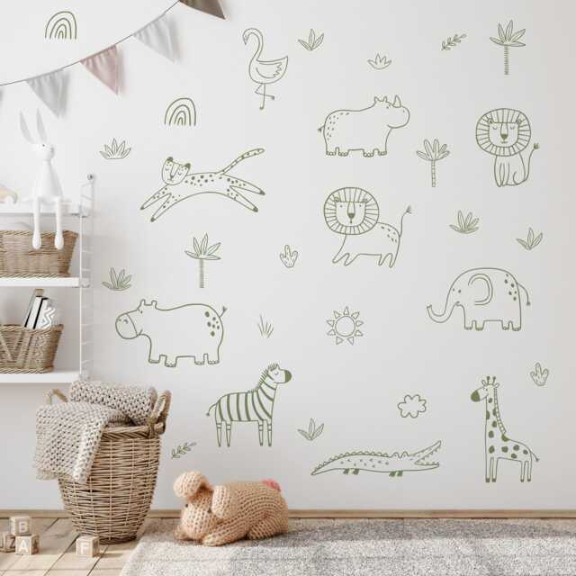 Jungle Animal Decals Safari Nursery Decor, Removable Wall Art - image 1