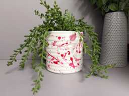 Hand Painted Ceramic Plant Pot, Pink & Red Plant Pot, Paint Splatter Pot - thumbnail 1