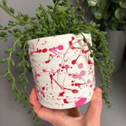 Hand Painted Ceramic Plant Pot, Pink & Red Plant Pot, Paint Splatter Pot - thumbnail 4
