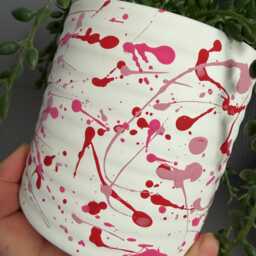 Hand Painted Ceramic Plant Pot, Pink & Red Plant Pot, Paint Splatter Pot - thumbnail 3