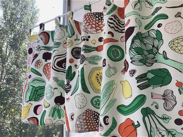 Botanical Cafe Curtain Window Valance/Kitchen Bedroom Treatment/Shower Curtain/Curtains For Living Room/Gift Him-Fruits Vegetable - image 1