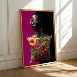 Surreal Floral Portrait Art Print Neon Futuristic Fashion - Poster Only - thumbnail 2