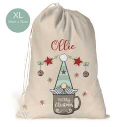 Personalised Xl Drawstring Christmas Sack/stocking.. Santa Hat Gonk Gnome Xmas Present Sack Gift Bag.. His Hers - thumbnail 2