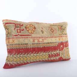 Handwoven Turkish Kilim Lumbar Pillow Bohemian Home Decor - 16x24 Inch - thumbnail 2