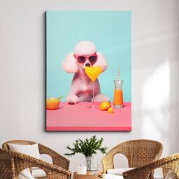 Vibrant Poodle Drinking With Glasses Painting Framed Poster Print & Canvas Wall Decor Art Bedroom Home Interior Gift For Dog Lover