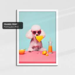 Vibrant Poodle Drinking With Glasses Painting Framed Poster Print & Canvas Wall Decor Art Bedroom Home Interior Gift For Dog Lover - thumbnail 3