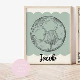 Boys Set Of Sport Prints For Bedroom With Personalised Football Theme, Sage Green Room Prints, Wall Decor - thumbnail 3