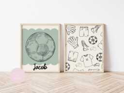 Boys Set Of Sport Prints For Bedroom With Personalised Football Theme, Sage Green Room Prints, Wall Decor - thumbnail 1