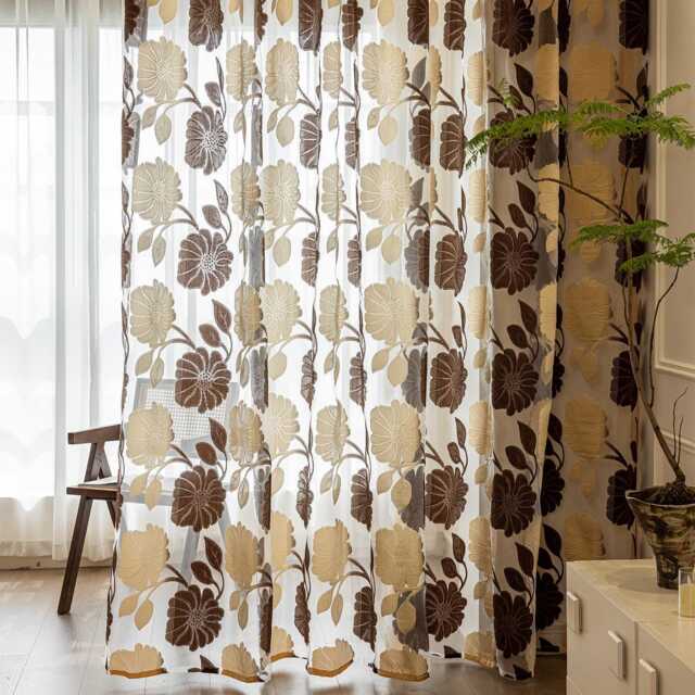 2 Colours Flower Tulle Sheer Voile Curtains Custom Curtain Made To Measure - image 1