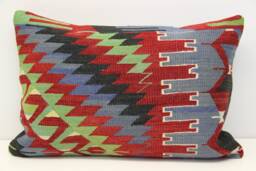 Turkish Kilim Lumbar Pillow Cover, 16x24 Vintage Wool Blend - thumbnail 1