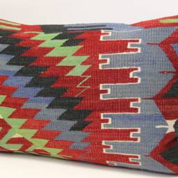 Turkish Kilim Lumbar Pillow Cover, 16x24 Vintage Wool Blend - thumbnail 3