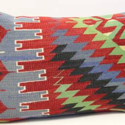 Turkish Kilim Lumbar Pillow Cover, 16x24 Vintage Wool Blend - thumbnail 2