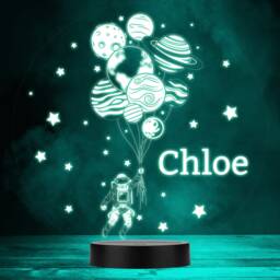 Astronaut Flying With Planet Balloons Kids Personalised Gift Rgb Led Night Light - Bedroom Lamp - thumbnail 1