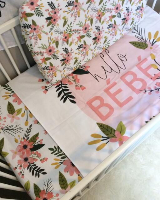 Hello Bebe Baby Blanket, Crib Bedding, Sheet, Photoprop, Floral Swaddle, Gift, Modern Nursery Decor - image 1
