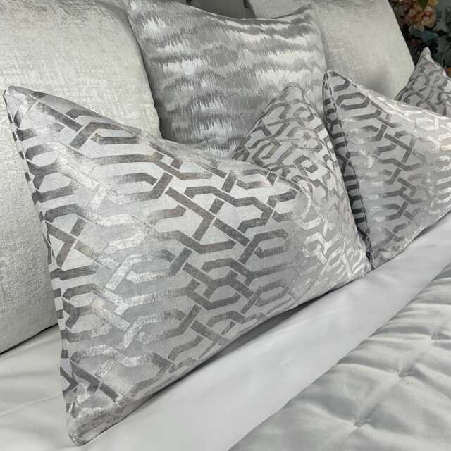 Silver Grey Geo Cushion Cover Luxury Geometric Pillow Case Textured Designer Fabric Beaumont Textiles Double Sided Handmade in UK - image 1