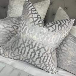 Silver Grey Geo Cushion Cover Luxury Geometric Pillow Case Textured Designer Fabric Beaumont Textiles Double Sided Handmade in UK - thumbnail 3