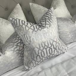 Silver Grey Geo Cushion Cover Luxury Geometric Pillow Case Textured Designer Fabric Beaumont Textiles Double Sided Handmade in UK - thumbnail 2