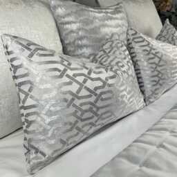Silver Grey Geo Cushion Cover Luxury Geometric Pillow Case Textured Designer Fabric Beaumont Textiles Double Sided Handmade in UK - thumbnail 1