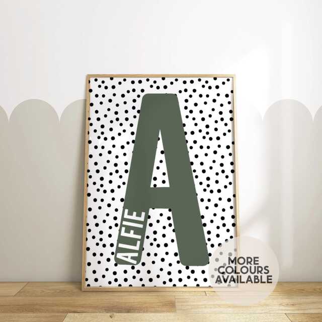 Polka Dot Letter & Name Print - Nursery Kids Bedroom Playroom Decor Unframed - image 1