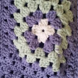 Handmade, Queen-Sized, Lavender Crocheted Blanket/Throw Made With Granny Squares & Pale Green Crab-stitch Border - thumbnail 3