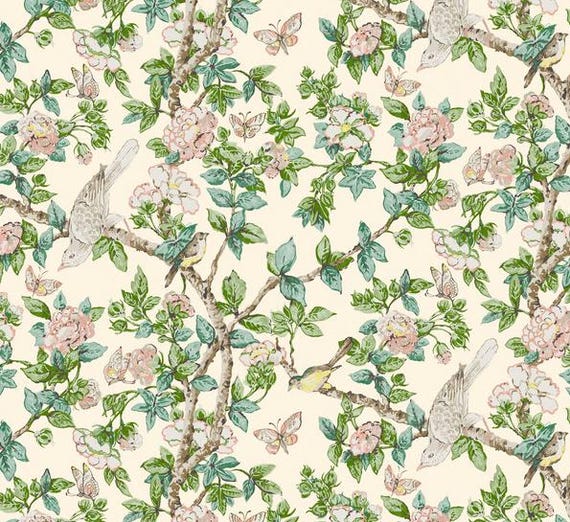 Birds Damask Fitted Crib Sheet Butterfly Sanderson Cotton Baby Bedding - image 1