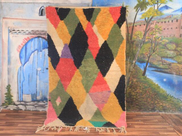 Moroccan Multi-Colors Rug, Beni Ourain Orange Wool Berber Custom Handmade Rug - image 1