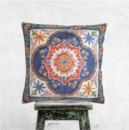 Stunning Hand Embroidered Silk Cushion Cover, Kashmiri Aari Crewel Embroidery, 40 X cm 16 in Vintage Style