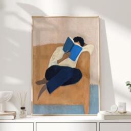 Reading Woman Art Print, Minimalist Figurative Poster, Cosy Reclining Reader, Modern Neutral Wall For Living Room, Bedroom Or Study - thumbnail 1
