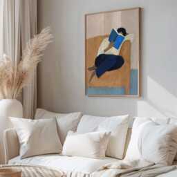Reading Woman Art Print, Minimalist Figurative Poster, Cosy Reclining Reader, Modern Neutral Wall For Living Room, Bedroom Or Study - thumbnail 2