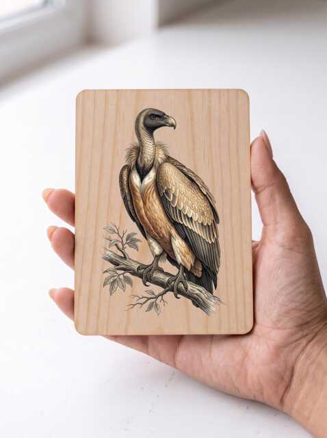 Griffon Vulture Art Print - Vintage Soaring Bird Of Prey Pine Wooden Postcard Wall - image 1