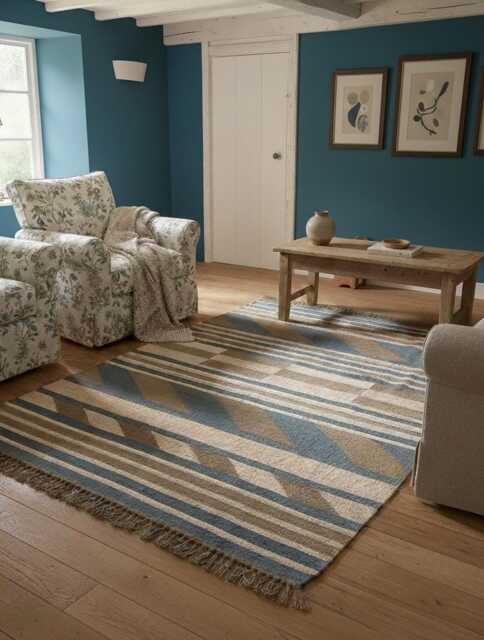 Handwoven Wool Kilim Rug, Blue Taupe Canyon Stripe, Flatweave Area Rug - image 1