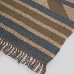 Handwoven Wool Kilim Rug, Blue Taupe Canyon Stripe, Flatweave Area Rug - thumbnail 3