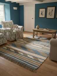 Handwoven Wool Kilim Rug, Blue Taupe Canyon Stripe, Flatweave Area Rug - thumbnail 1