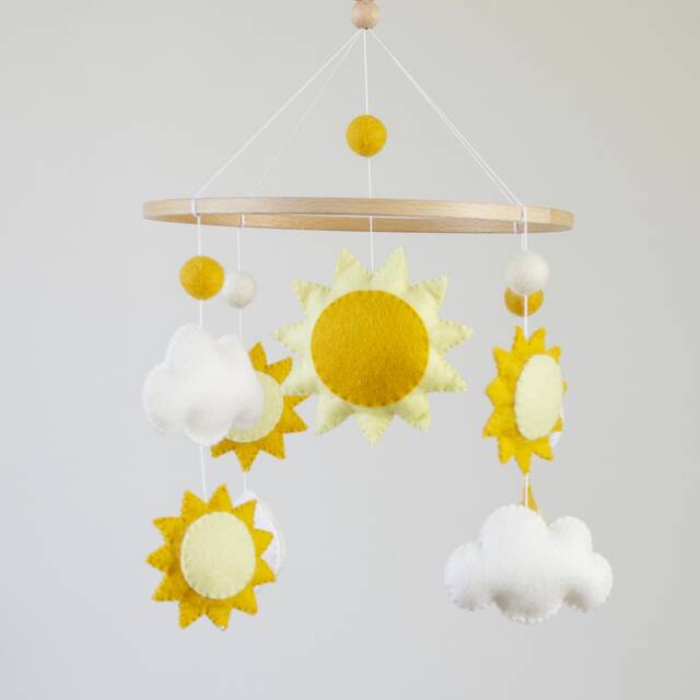 Handmade Felt Baby Mobile Yellow Sun & Cloud Nursery Decor - image 1