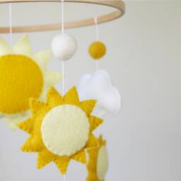 Handmade Felt Baby Mobile Yellow Sun & Cloud Nursery Decor - thumbnail 4