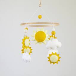 Handmade Felt Baby Mobile Yellow Sun & Cloud Nursery Decor - thumbnail 2