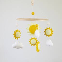 Handmade Felt Baby Mobile Yellow Sun & Cloud Nursery Decor - thumbnail 3