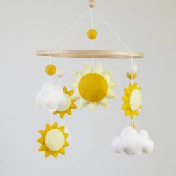 Handmade Felt Baby Mobile Yellow Sun & Cloud Nursery Decor - thumbnail 1