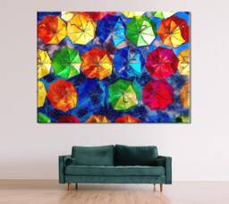 Colorful Umbrellas Abstract Canvas Print Modern Wall Decor - thumbnail 1
