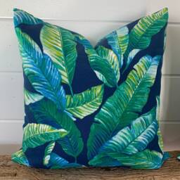Two Outdoor Pillow Covers, Cushion, Decorative Throw Pillow, Tropical Accent Navy Blue Green - thumbnail 2