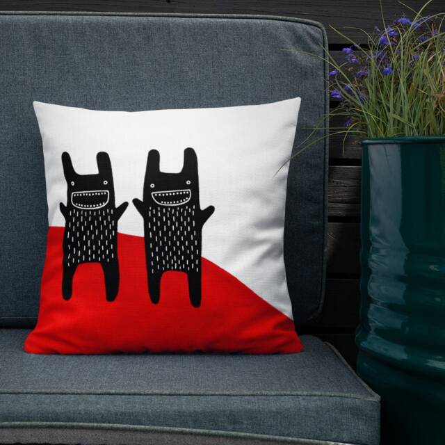 Throw Pillow Rabbit Monsters Folk Art Print Whimsical Home Decor Housewarming Birthday Gifts Funny Creepy Cute Weird Bunny Quirky Gift Goth - image 1