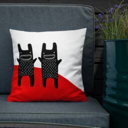 Throw Pillow Rabbit Monsters Folk Art Print Whimsical Home Decor Housewarming Birthday Gifts Funny Creepy Cute Weird Bunny Quirky Gift Goth - thumbnail 1
