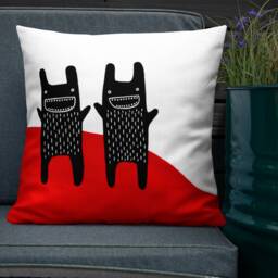 Throw Pillow Rabbit Monsters Folk Art Print Whimsical Home Decor Housewarming Birthday Gifts Funny Creepy Cute Weird Bunny Quirky Gift Goth - thumbnail 2