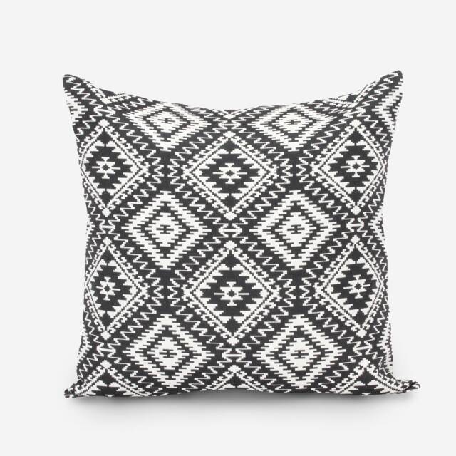 Black & White Geometric Pillow Cover Boho Throw Cushion, 26x26 Euro Sham - image 1